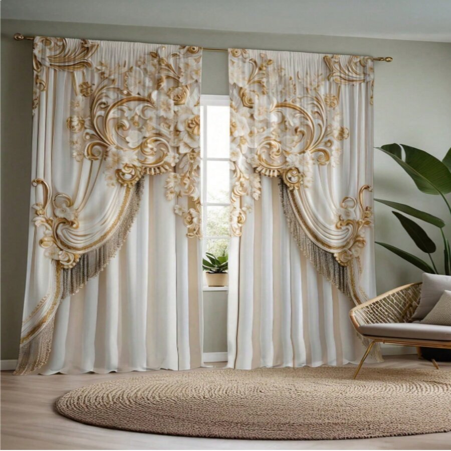 Luxury Bags Rating - Luxurious European-style elaborate printed curtains, pole