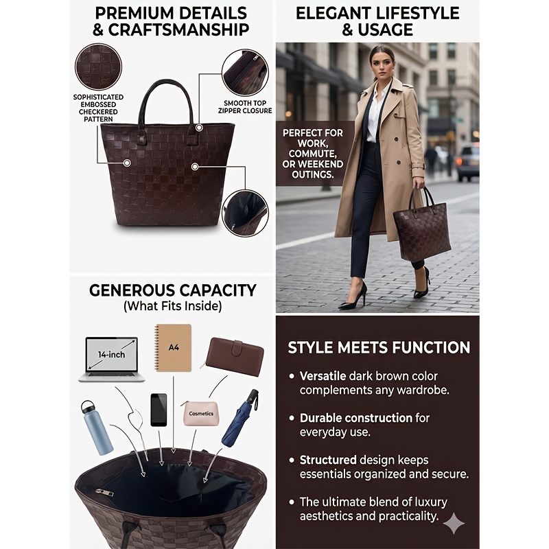 Light Luxury Deep Brown Quilte - Luxury Bags Tote reseña y precio